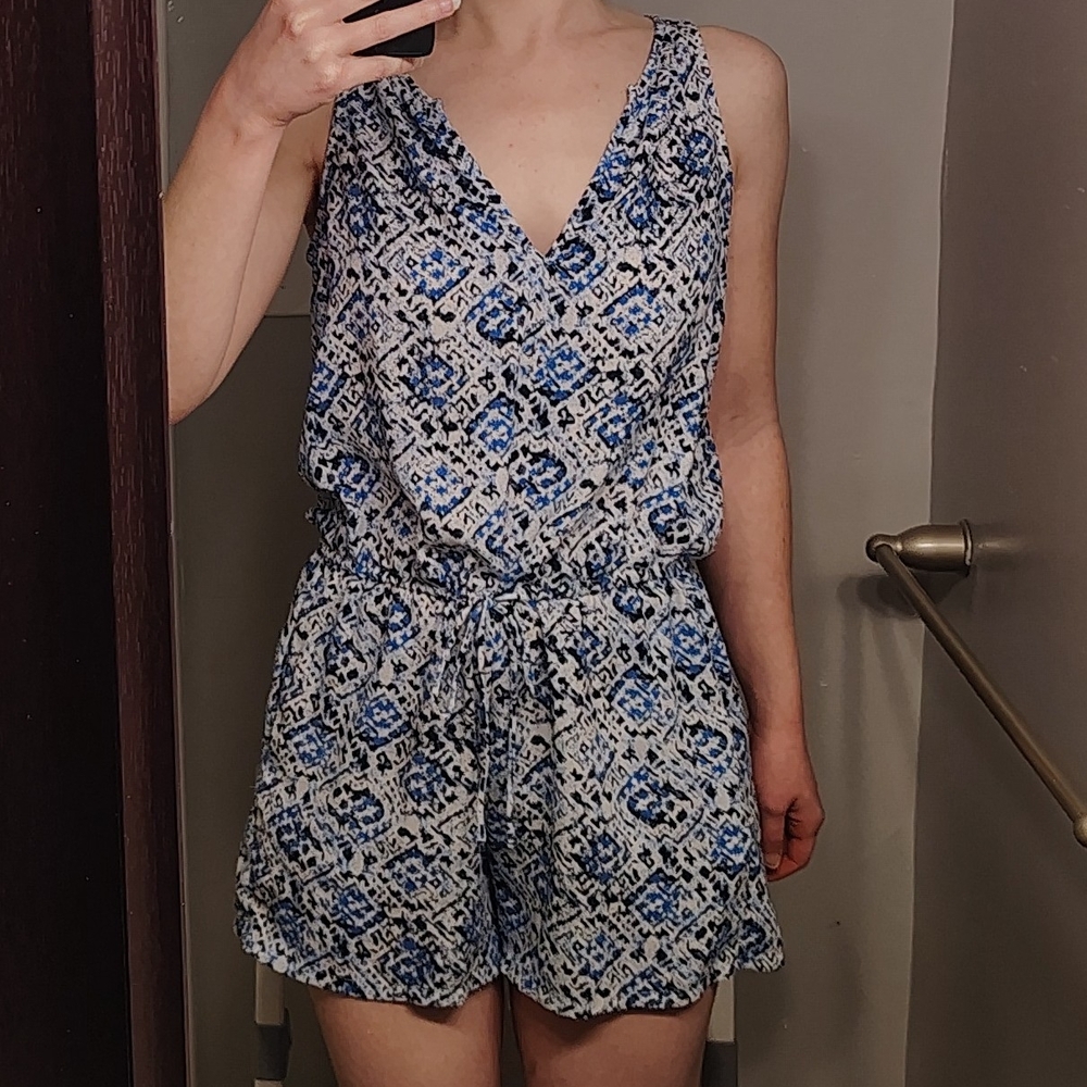 Blue and White Patterned Romper